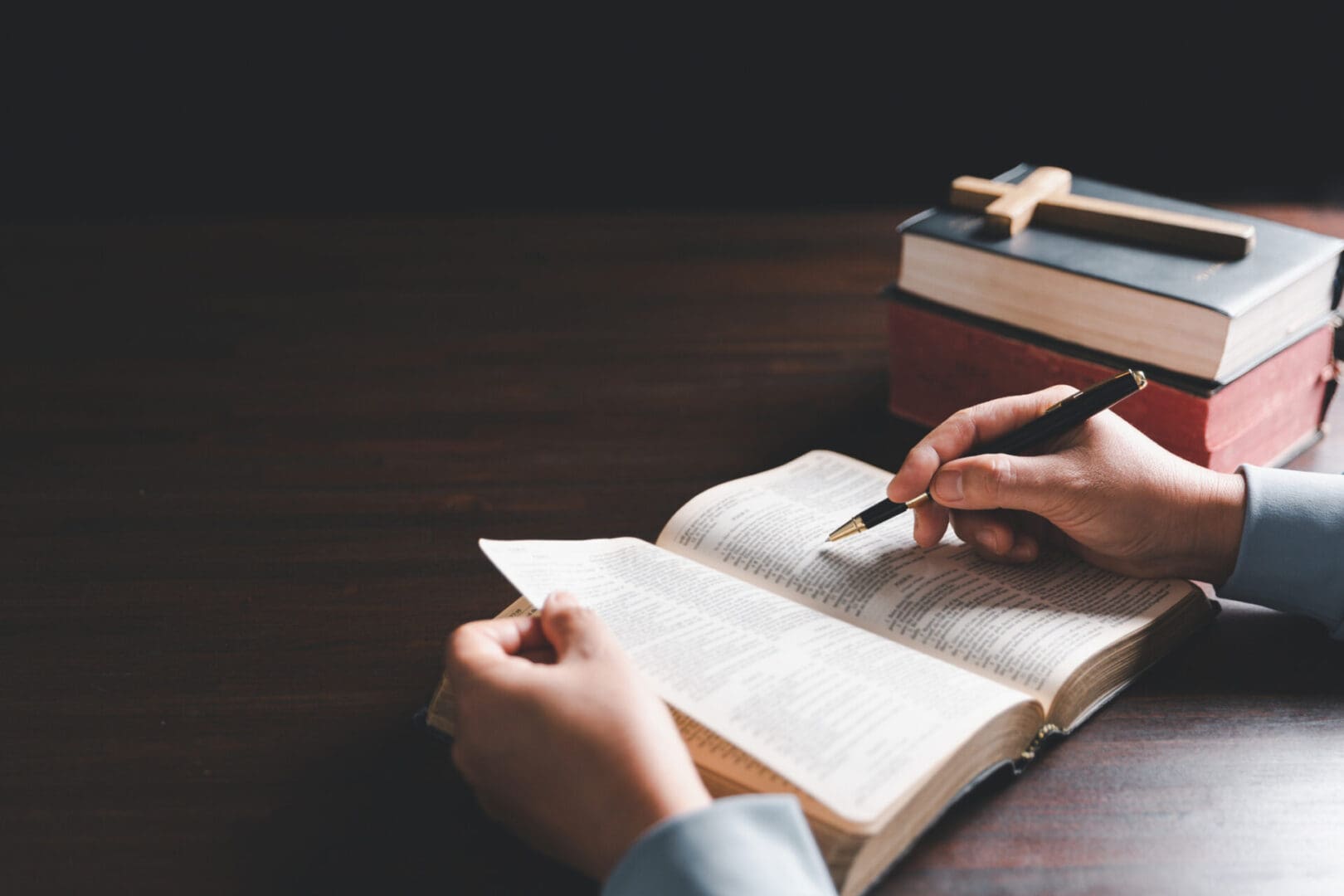 Person studying religious text