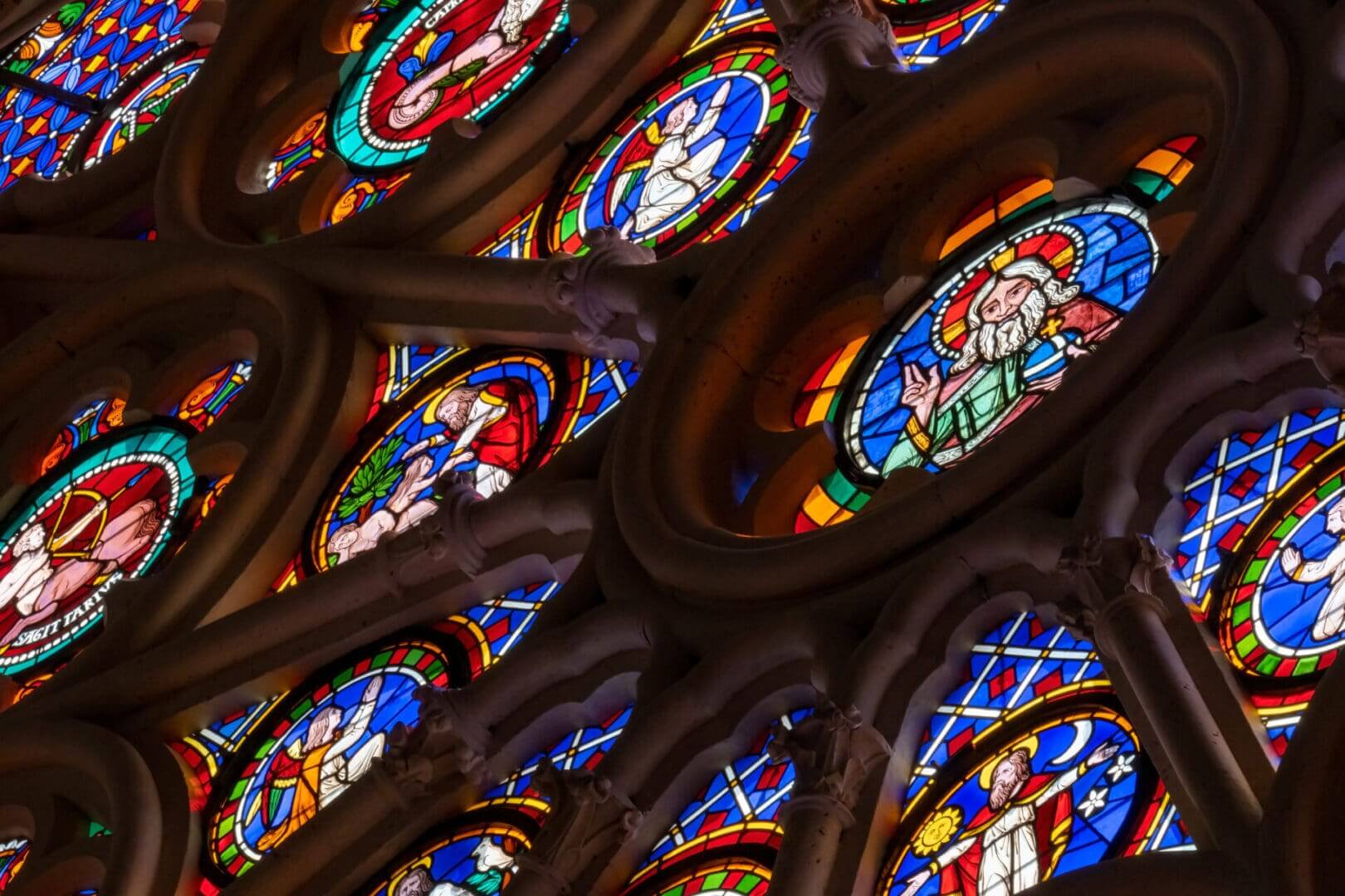 Vibrant circular stained glass patterns