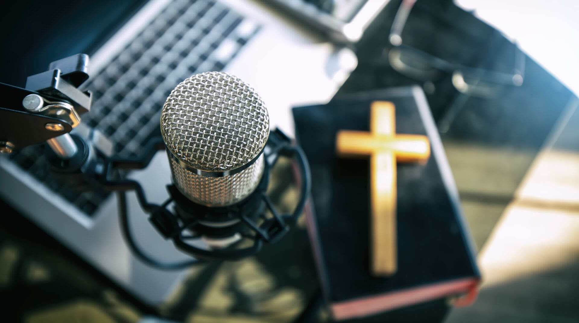 Podcast setup with Bible