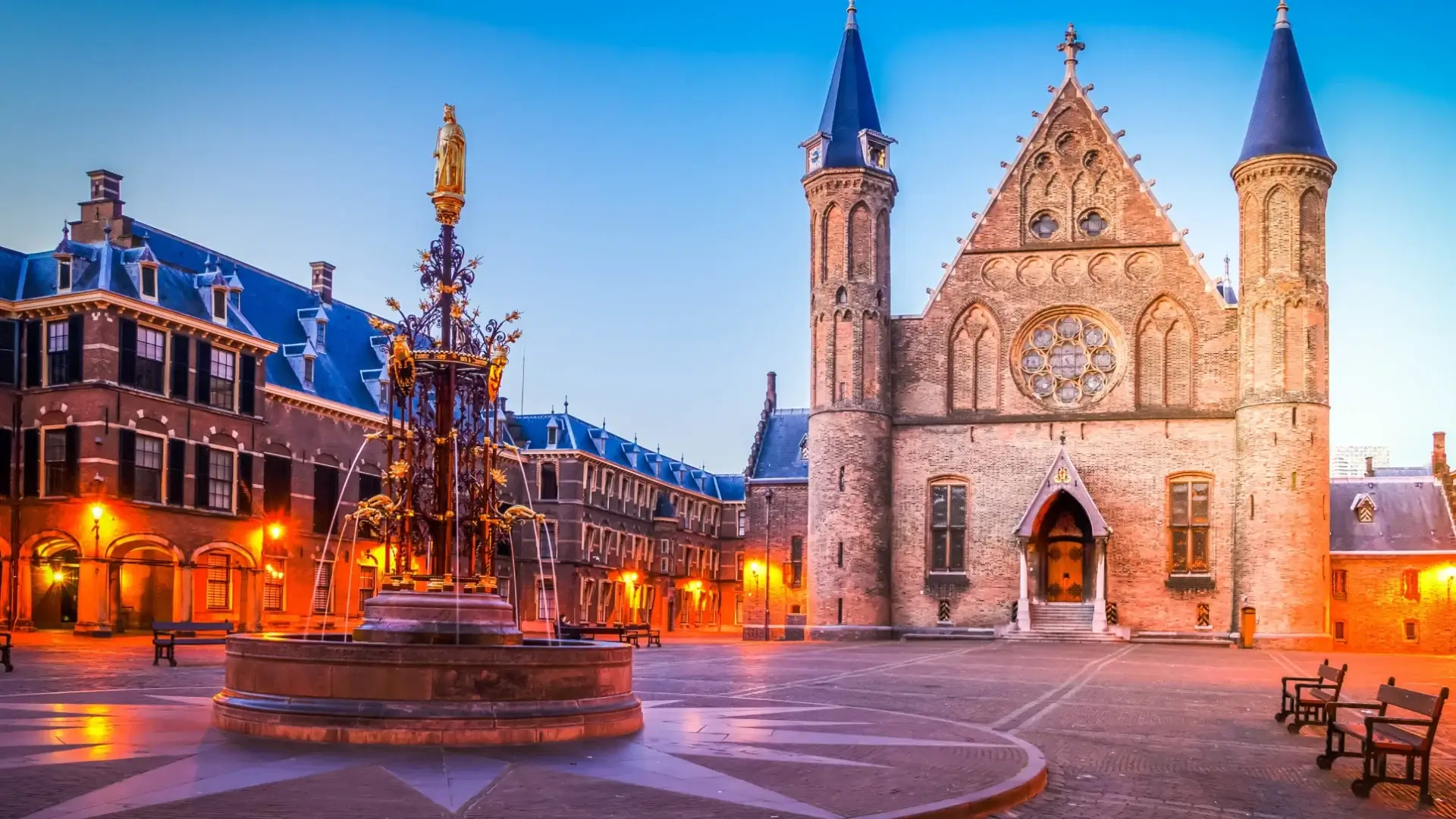 Evening view of medieval European landmark